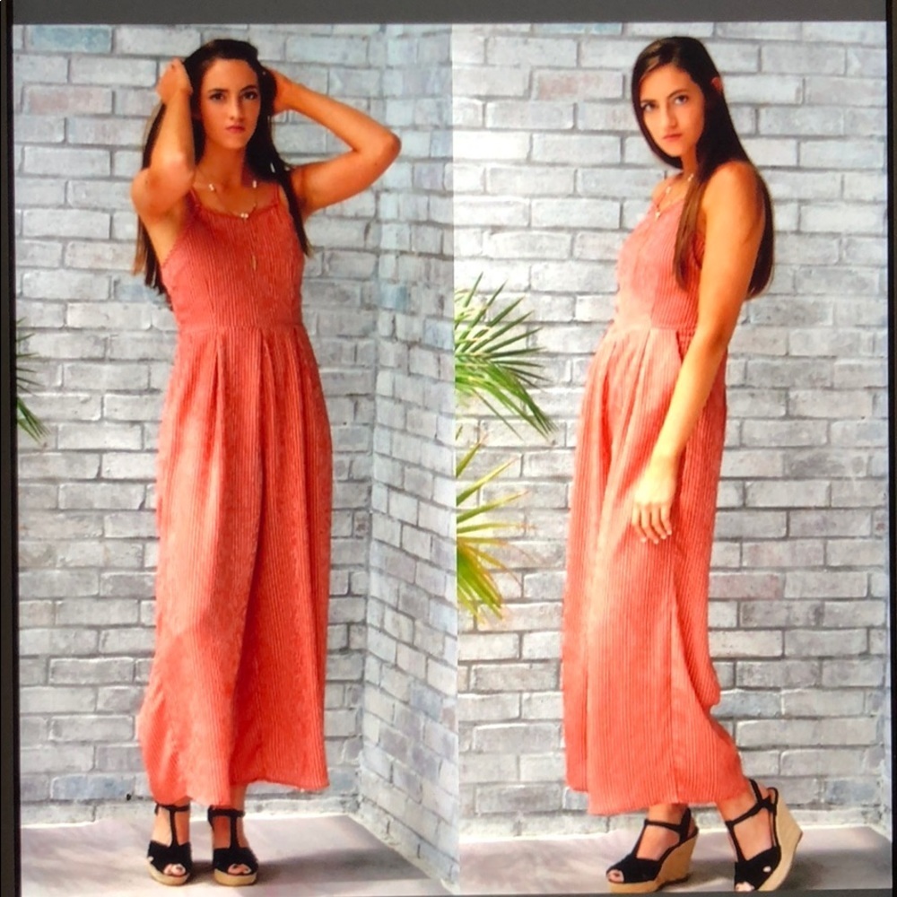 rust and cream striped Jumpsuit - Picture 3 of 5